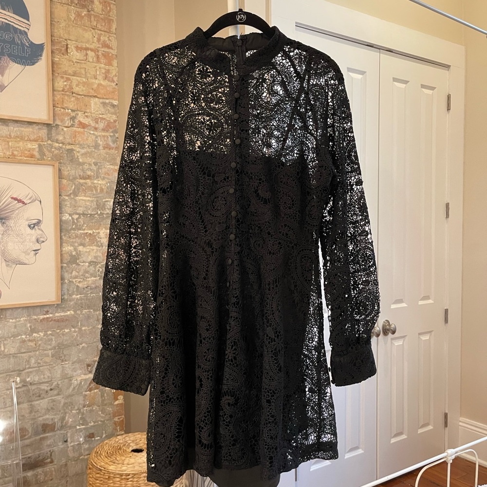 Black lace short cocktail dress
